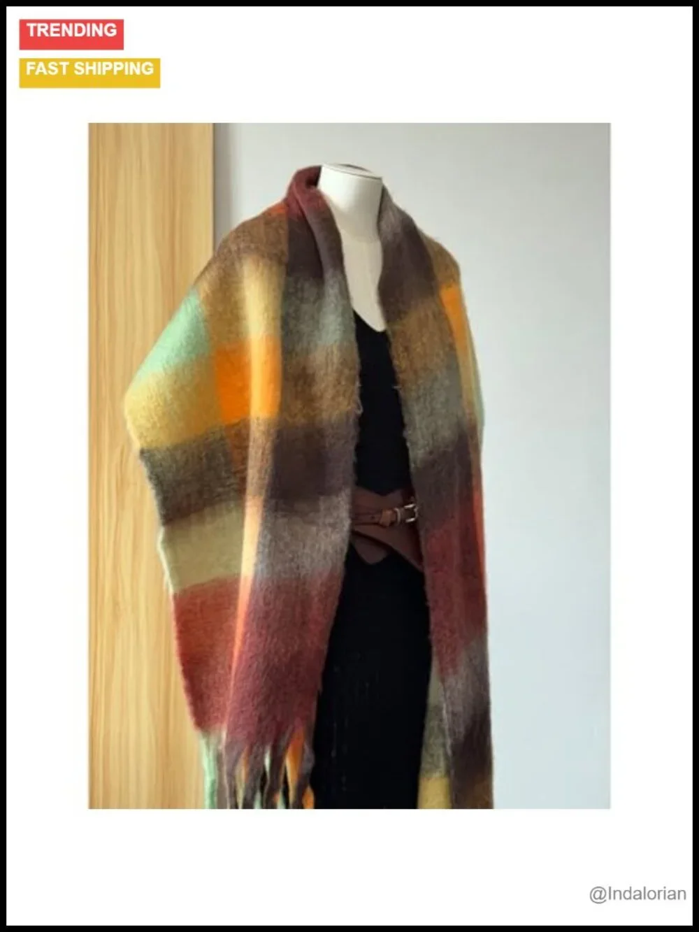 Winter Large Chunky Plaid Scarf Women Oversized Blanket Scarves Thick Soft